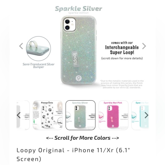 Loopy Sparkle Silver Case iPhone 11/XR with silver sparkle loop - Picture 2 of 4